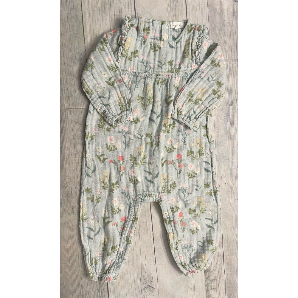 Angel Dear Blue Floral Baby Girl Cotton Outfit, Size 12-18 months